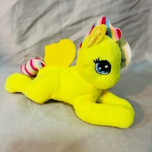 Fuzzy Friends Neon Yellow Pegasus Plush Rainbow Mane Hang Tag Toy